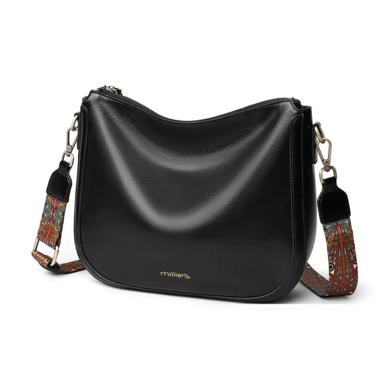 MILLIE'S Cow Leather Patchwork Synthetic Leather Saddle Bag Shoulder Bag Regular Women's Coffee/Black-8