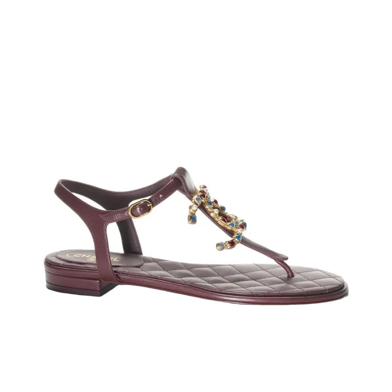 CHANEL Strap Sandals Women's Burgundy-1