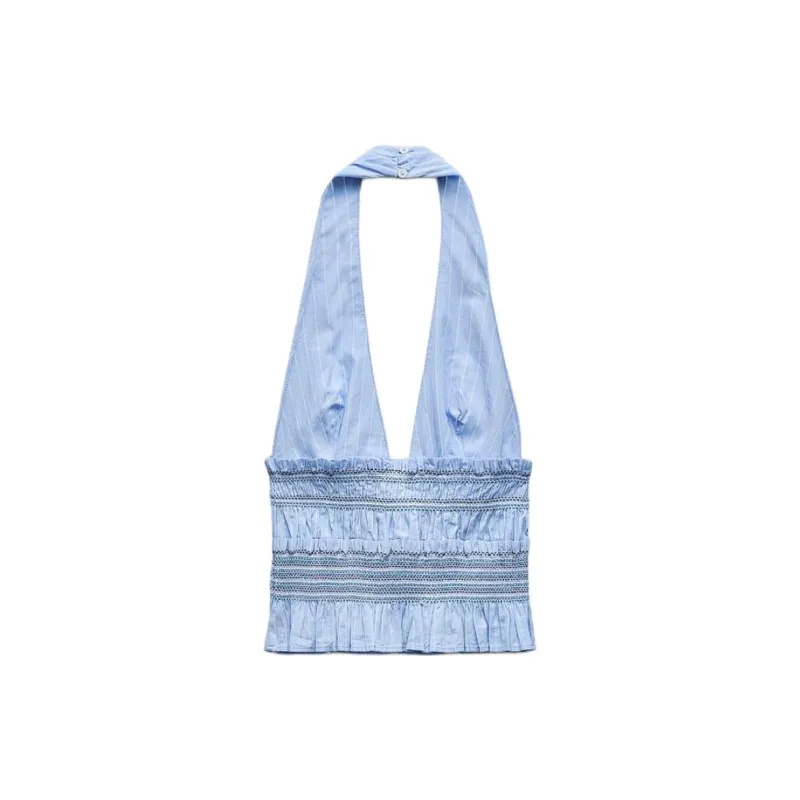 ZARA Trf Tank Tops Women's Blue/White-1