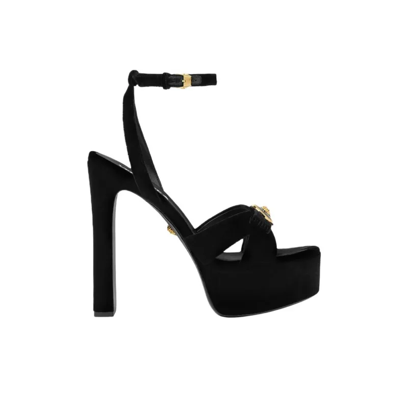 VERSACE Gianni Ribbon Strap Sandals 14cm Women's Black-1