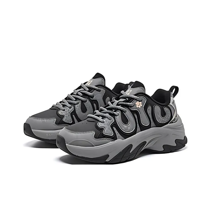 QIAODAN Water Resistant Height Increasing Lightweight Low Top Chunky Sneakers Women's Black Gray Color-1
