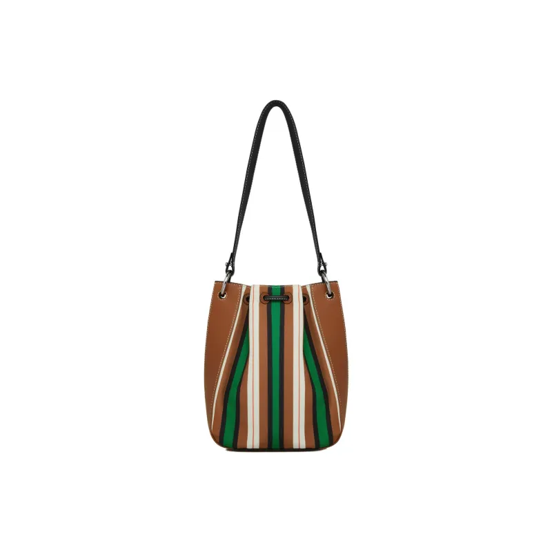 Strathberry Smooth Calfskin Stripes Canvas Handbag Shoulder Bag Women's Chestnut/Black/Green-2