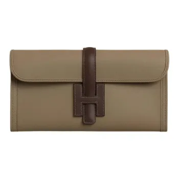 HERMES Jige Elan Swift Leather Clutch Women's Mocha & Umber