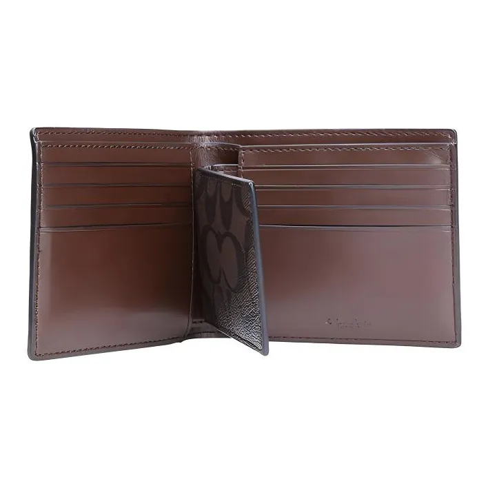 COACH Compact Leather Wallet Men's Brown-3