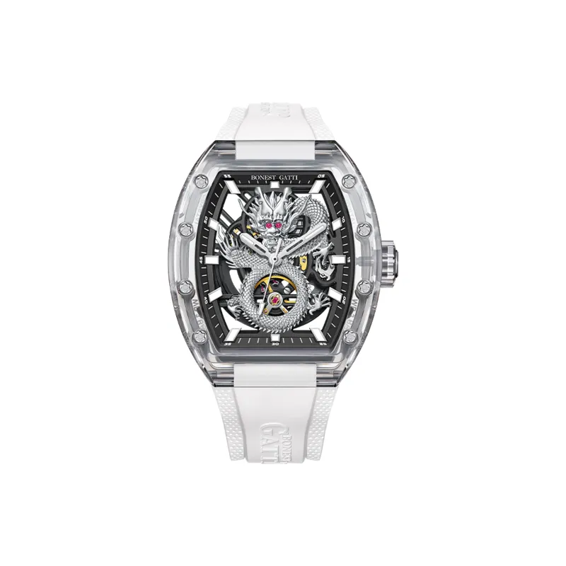 BONEST GATTI Automatic Mechanical Movement Rubber Strap Watch Men's Watches Black Dial-0