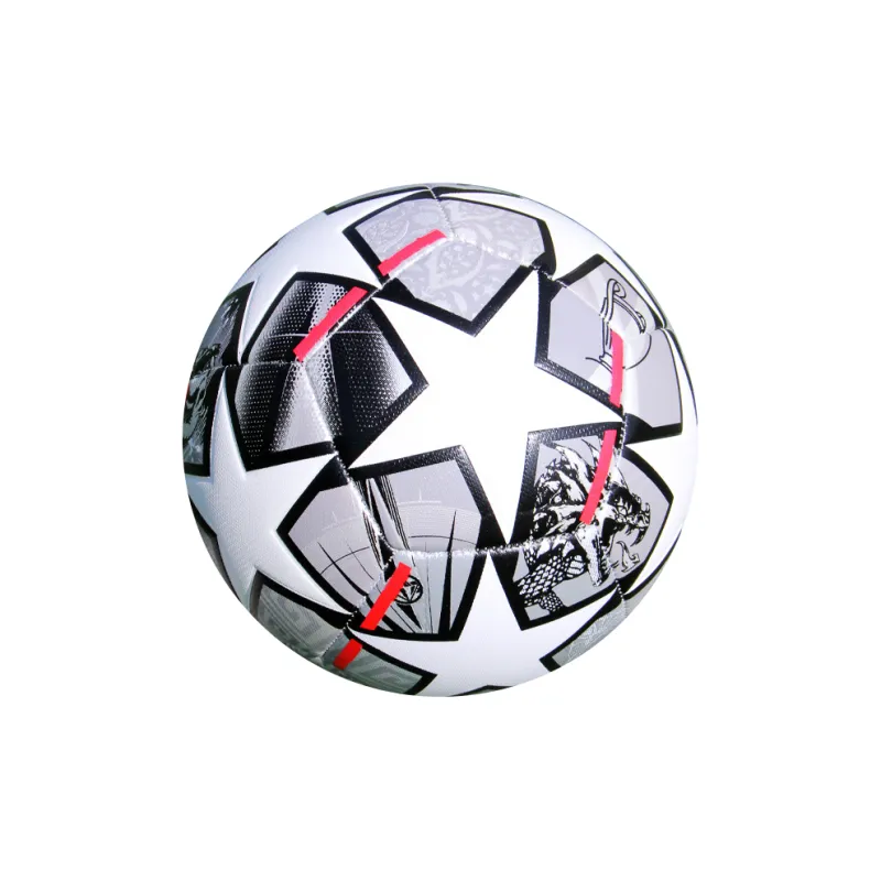 THREEHUAN Size 5 Ball Soccer PU Machine Stitched Soccer Ball Unisex Gray White-1