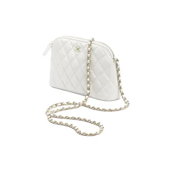 CHANEL Logo Calfskin Leather Shoulder Crossbody Bag Women's White