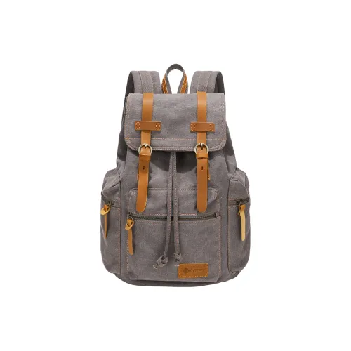 COTECi Crazy Horse Cow Leather, Washed Canvas Backpack Large Size Unisex Ink Gray/Gray/Coffee/Khaki
