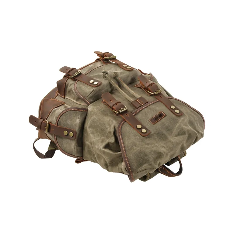 COTECi Top Grain Crazy Horse Cow Leather With Washable Canvas Backpack Tubas Men's Gray/Army Green/Black/Khaki-3
