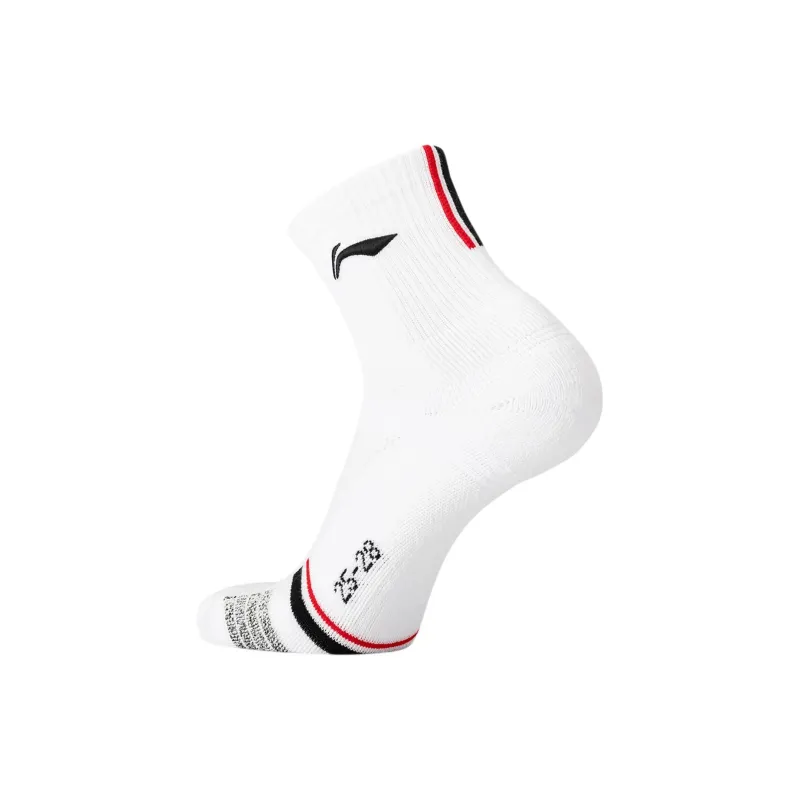 LiNing Badminton Series Mid Calf Socks Men's 1 Pack White Black-1