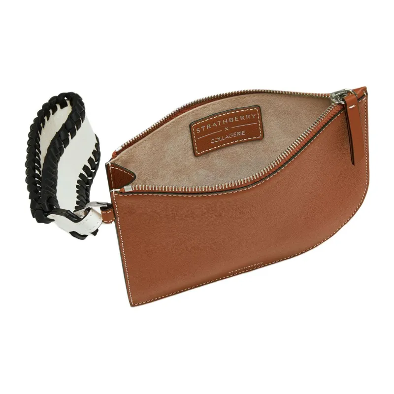 Strathberry COLLAGERIE Collaboration Smooth Calf Leather Clutch Women's Chestnut/Vanilla/Black-2