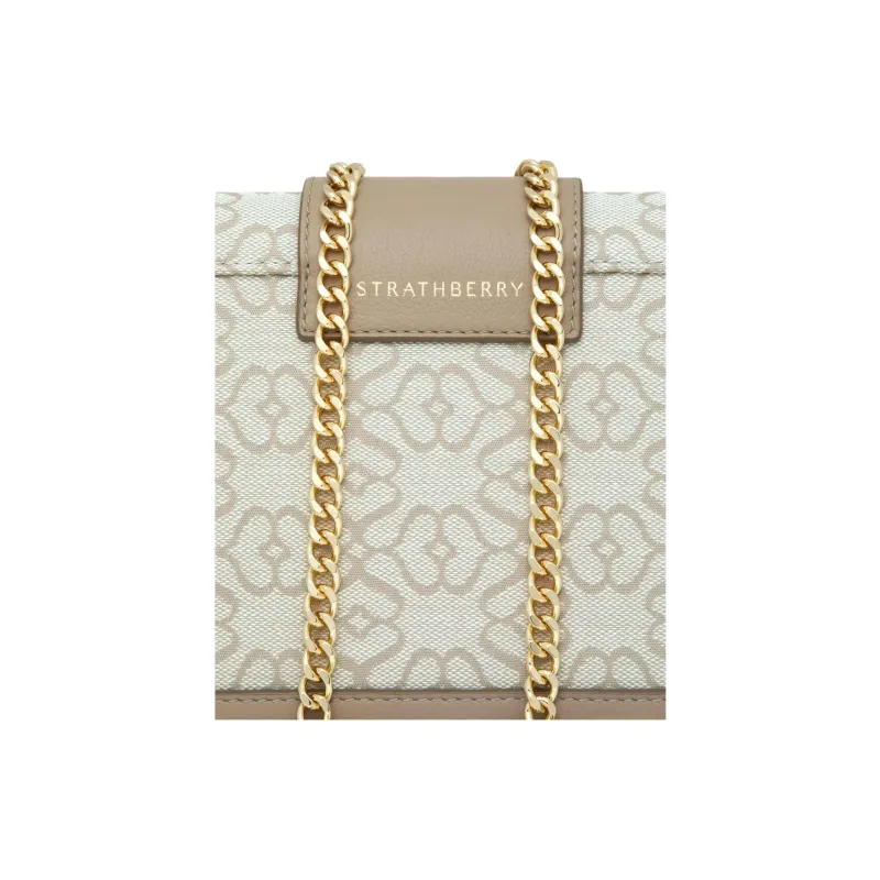 Strathberry Jacquard Fabric Crossbody Bag Shoulder Bag Mini Women's Light Brown & Beige White-4