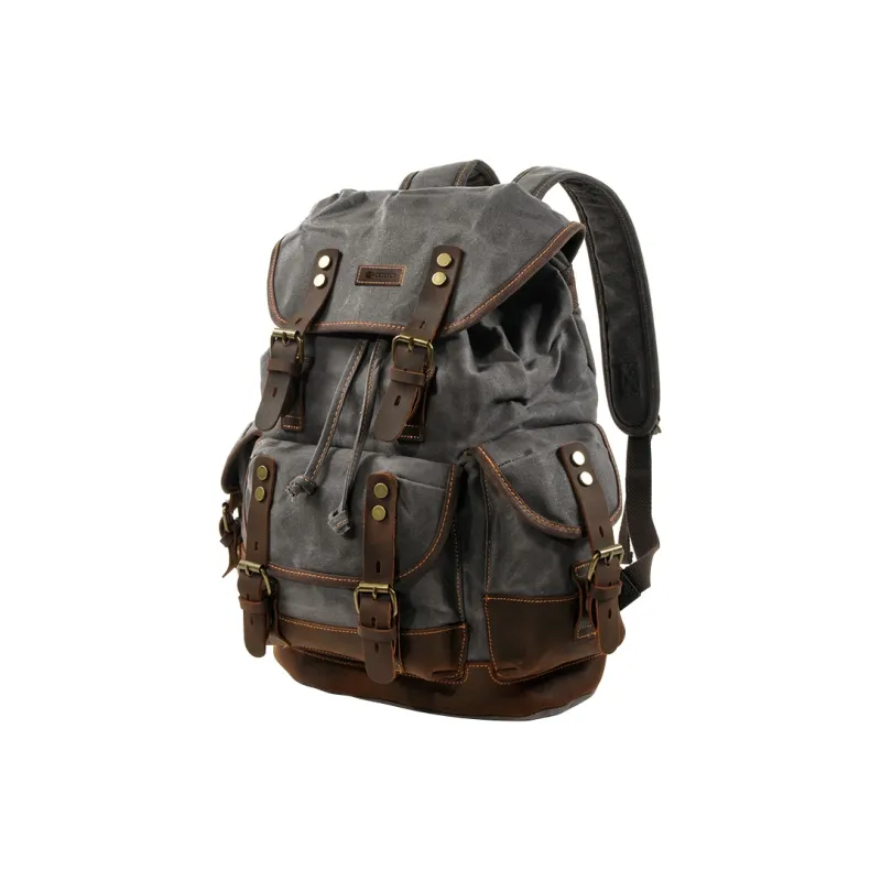 COTECi Top Grain Crazy Horse Cow Leather With Washable Canvas Backpack Tubas Men's Gray/Army Green/Black/Khaki-11