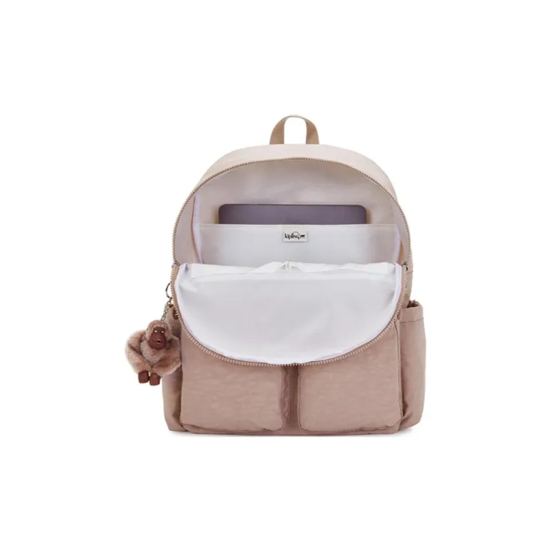 Kipling Polyamide Backpack Large Size Unisex Cream Gray/Light Khaki Pink-5