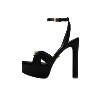 VERSACE Gianni Ribbon Strap Sandals 14cm Women's Black