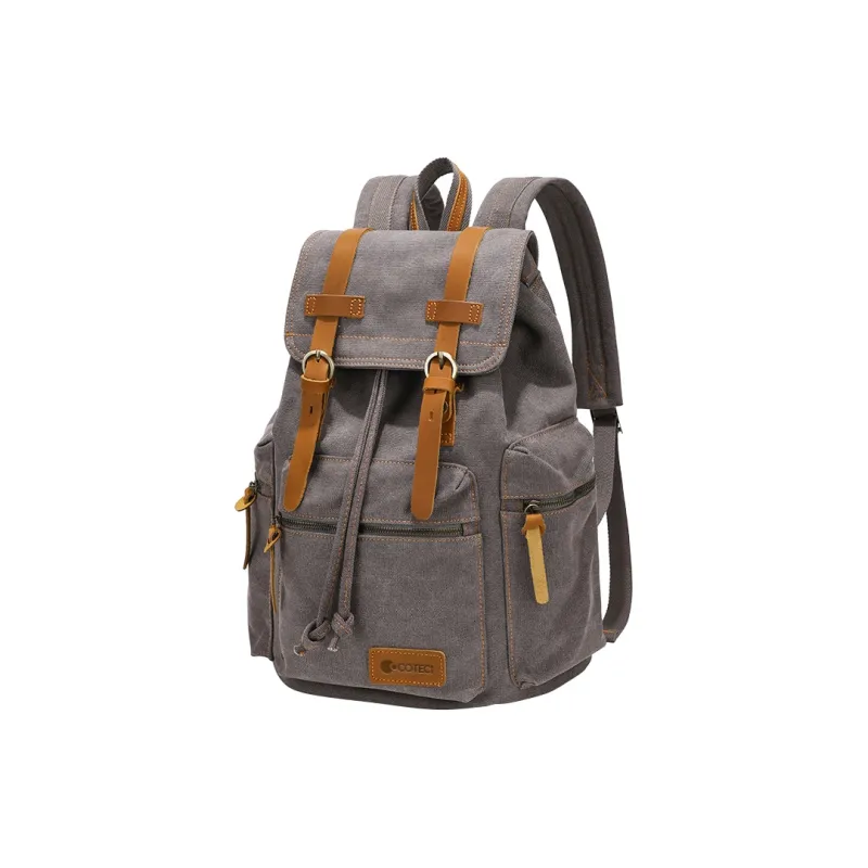 COTECi Crazy Horse Cow Leather, Washed Canvas Backpack Tubas Unisex Ink Gray/Gray/Coffee/Khaki-1