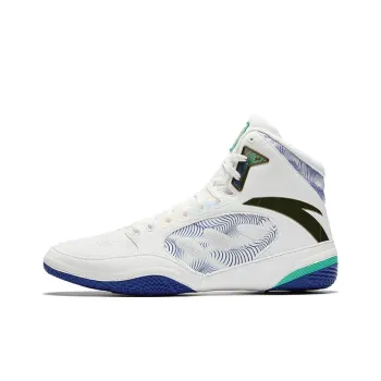 Anta Anti Slip Wear Resistant High Top Professional Wrestling Shoes Men's White Black Blue