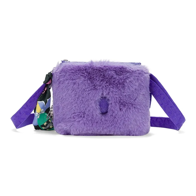 Kipling Polyester Shoulder Bag, Crossbody Bag Regular Unisex Pink Purple Fuzzy-0