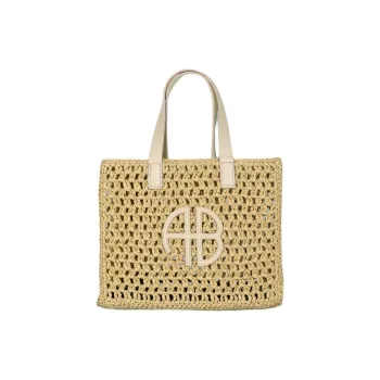 Anine Bing Cow Leather Patchwork With Cellulose Tote Bag Shopping Bag Shoulder Bag Handbag Small Size Women's Cream