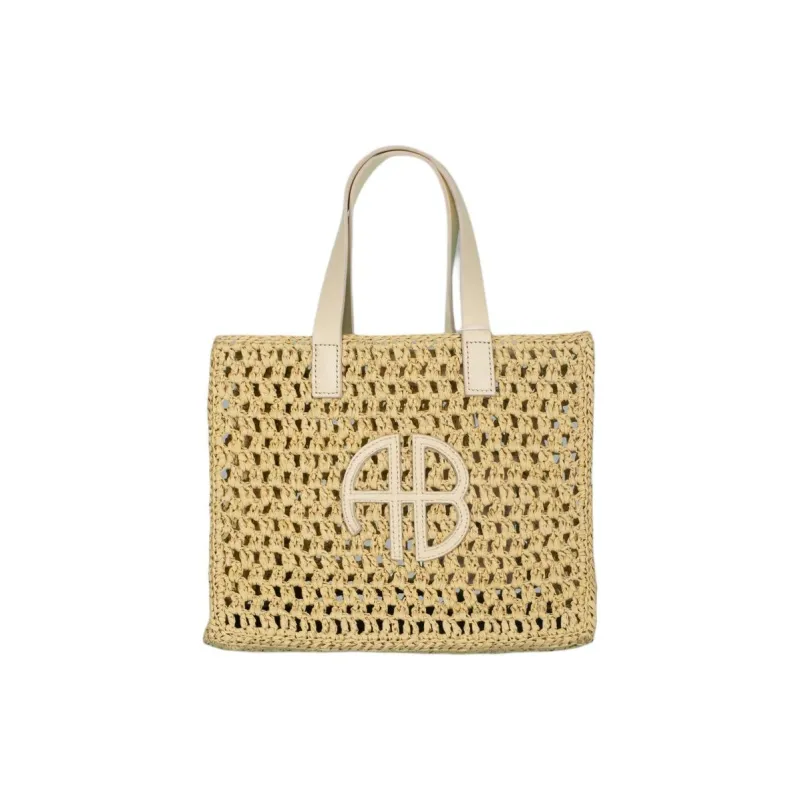 Anine Bing Cow Leather Patchwork With Cellulose Tote Bag Shopping Bag Shoulder Bag Handbag Small Size Women's Cream-0