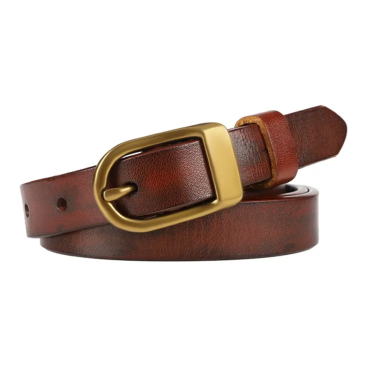 MILLIE'S Minimalist Slim Needle Buckle Belt Top Grain Cow Leather Leather Belts Women's Width 1.9CM-2