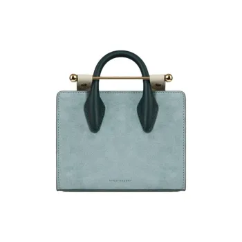 Strathberry Calfskin Tote Bag Shopping Bag Shoulder Bag Crossbody Bag Handbag Nano Women's Duck Egg Blue With Green
