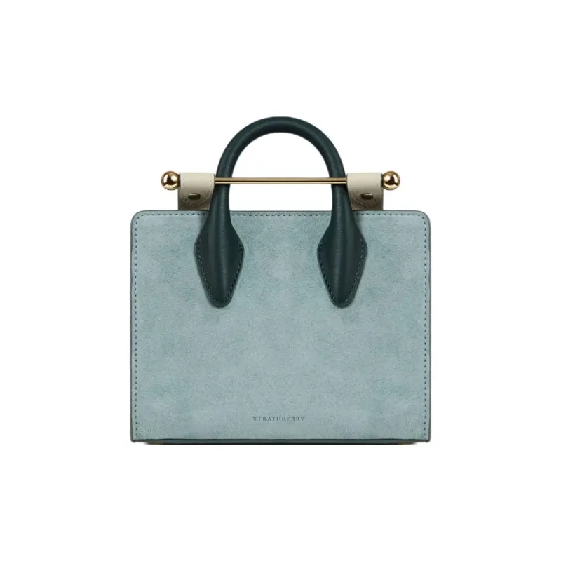 Strathberry Calfskin Tote Bag Shopping Bag Shoulder Bag Crossbody Bag Handbag Nano Women's Duck Egg Blue With Green-0