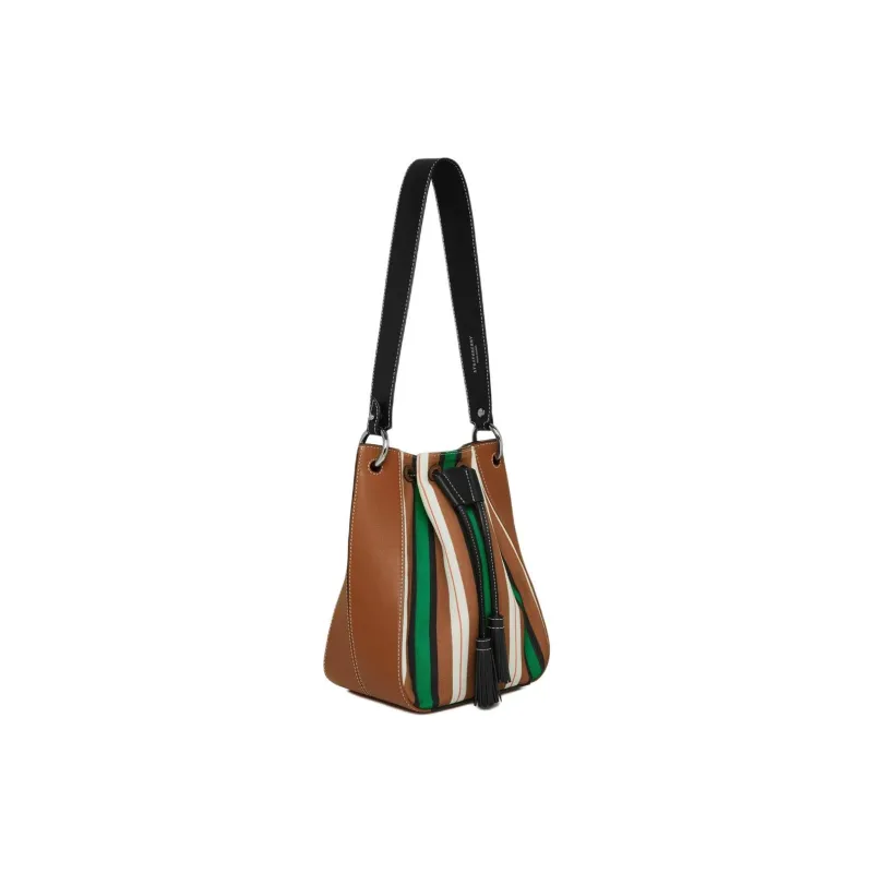 Strathberry Smooth Calfskin Stripes Canvas Handbag Shoulder Bag Women's Chestnut/Black/Green-1