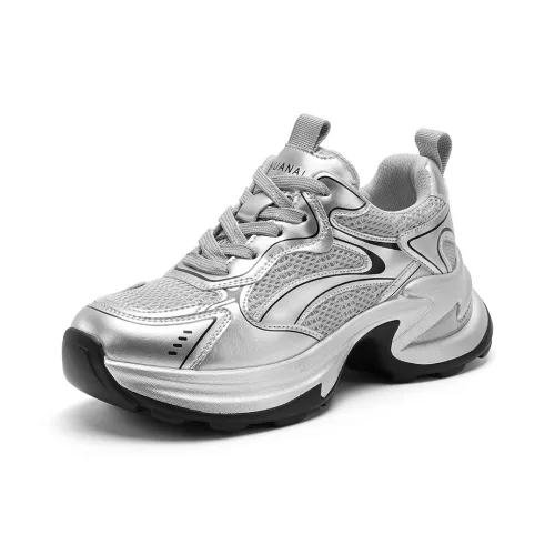 HUANAI Chunky Sneakers Women's Low-Top Silver