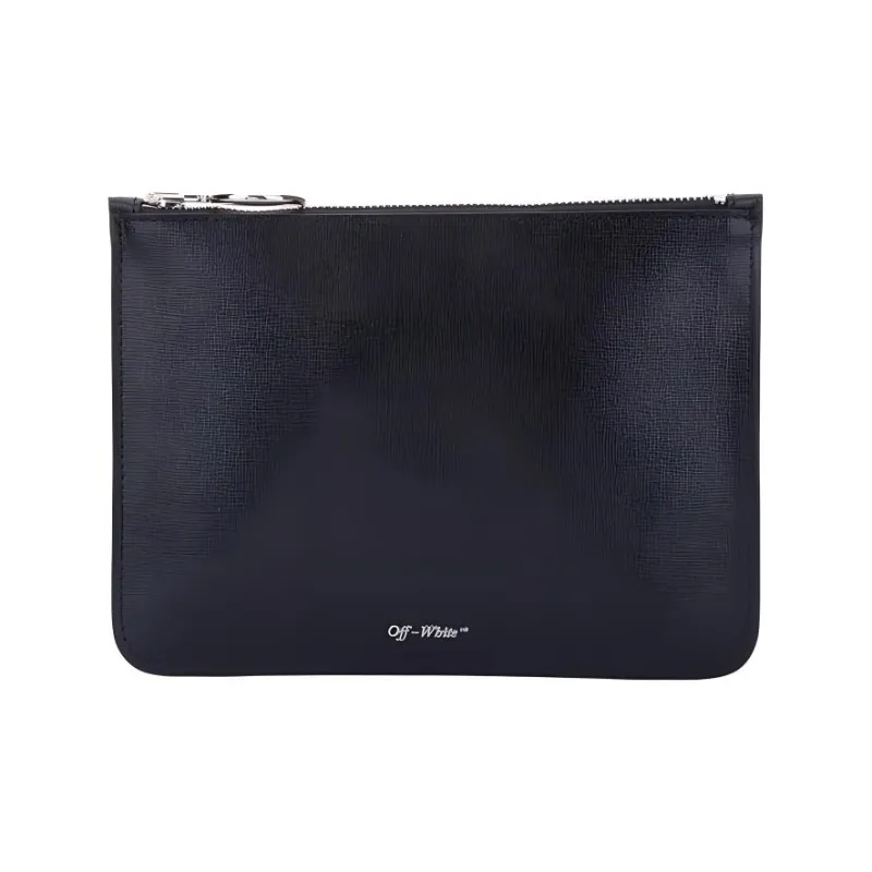 OFF WHITE Leather Pochette Clutch Unisex Black-0