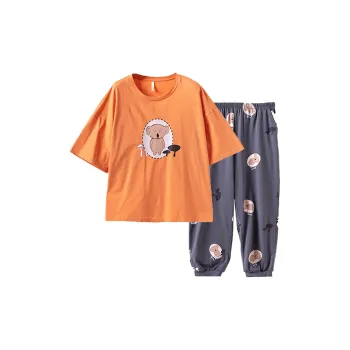 H-YXIANG Pajama Set Women's Orange Brown