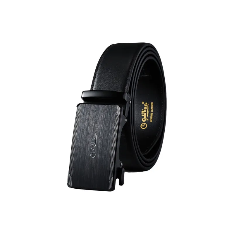 GOLDLION Smooth Finish Automatic Buckle Split Cow Leather Belts Men's 3.5cm-1