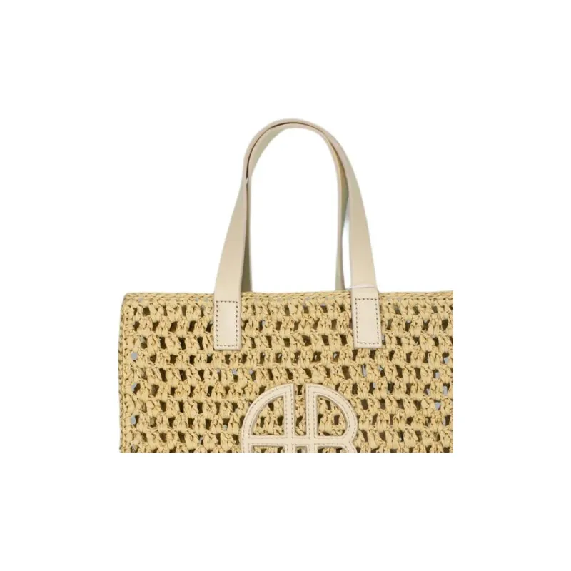 Anine Bing Cow Leather Patchwork With Cellulose Tote Bag Shopping Bag Shoulder Bag Handbag Small Size Women's Cream-3