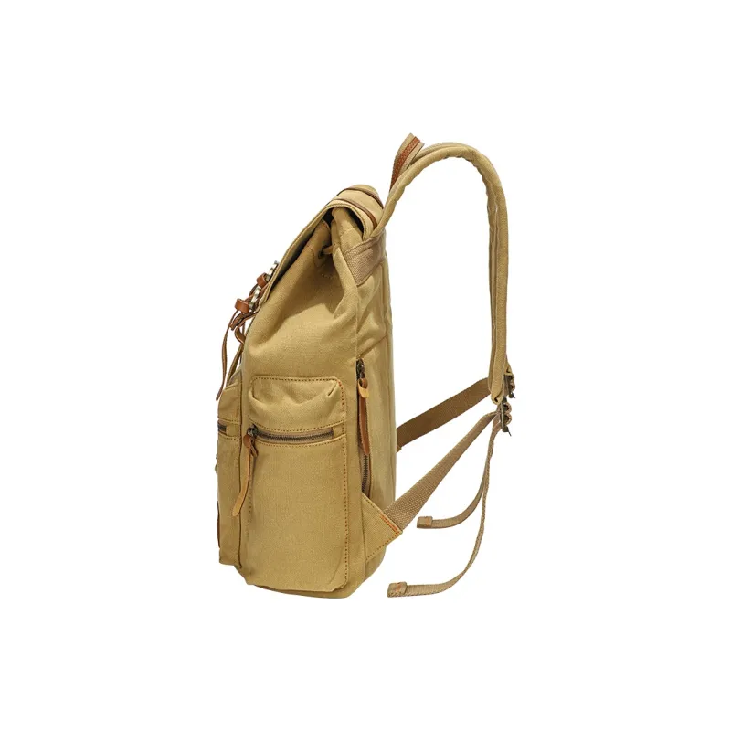 COTECi Crazy Horse Cow Leather, Washed Canvas Backpack Tubas Unisex Ink Gray/Gray/Coffee/Khaki-17