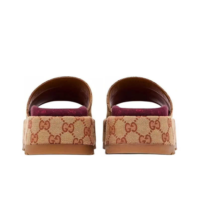 GUCCI GG Slide Sandal Monogram Beige Brick Red Women's-3