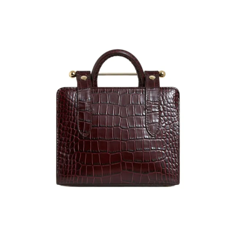 Strathberry Crocodile Embossed Calfskin Tote Bag Shopping Bag Shoulder Bag Crossbody Bag Handbag Mini Women's Burgundy-2