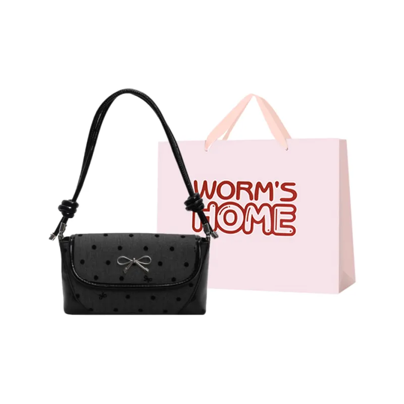 Worm's Home PU Portable Crossbody Bag, Shoulder Bag Women's Black-4