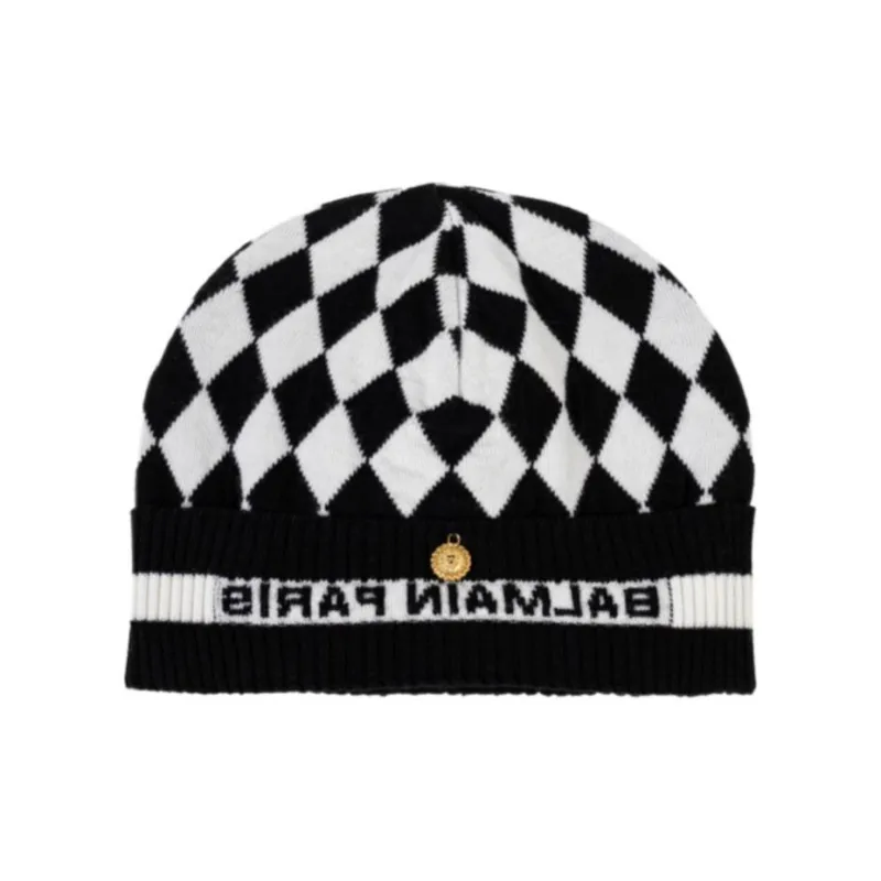 BALMAIN Checked Wool Beanie-1