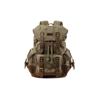COTECi Top Grain Crazy Horse Cow Leather With Washable Canvas Backpack Large Size Men's Gray/Army Green/Black/Khaki