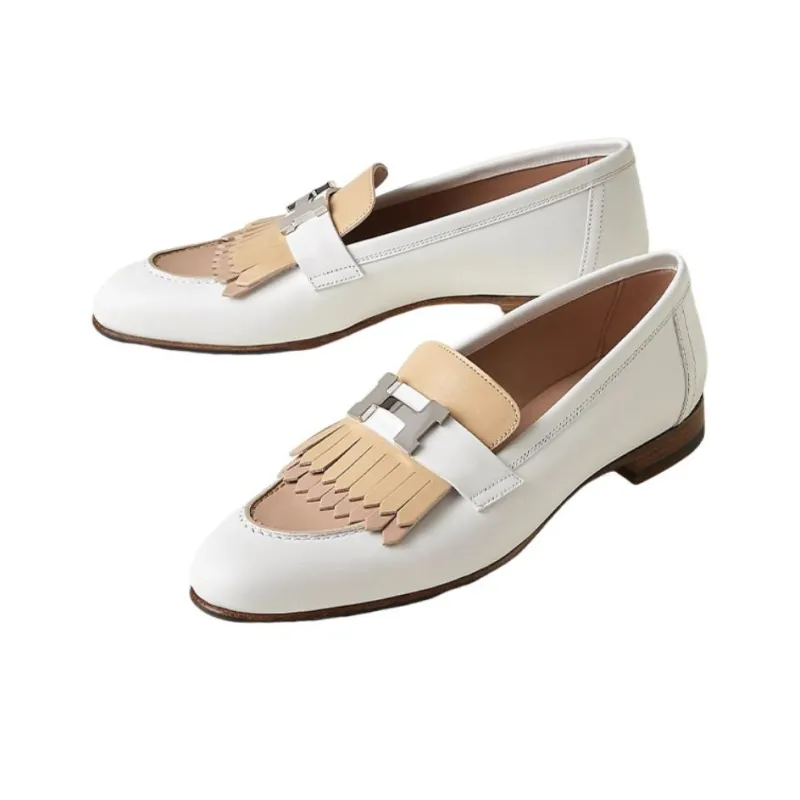HERMES Royal Loafers Women's White-2