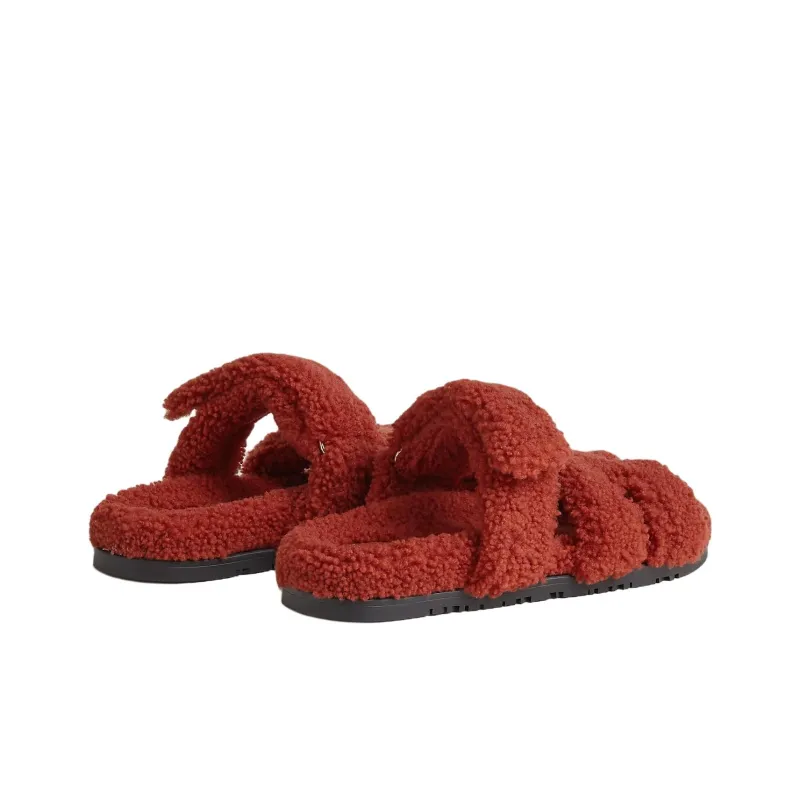 HERMES Chypre Slide Slippers Women's Red-2