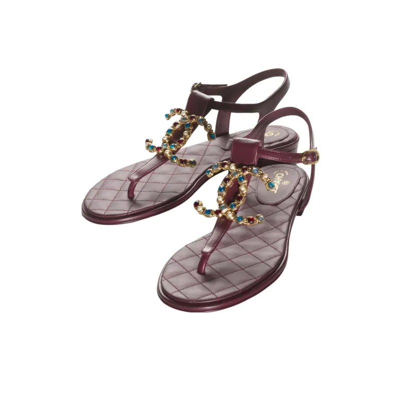 CHANEL Strap Sandals Women's Burgundy-2