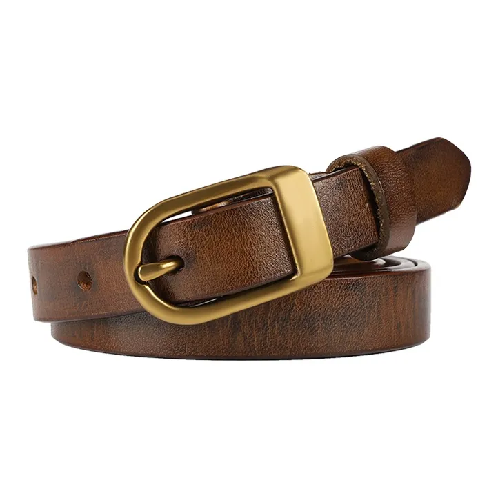 MILLIE'S Minimalist Slim Needle Buckle Belt Top Grain Cow Leather Leather Belts Women's Width 1.9CM-3