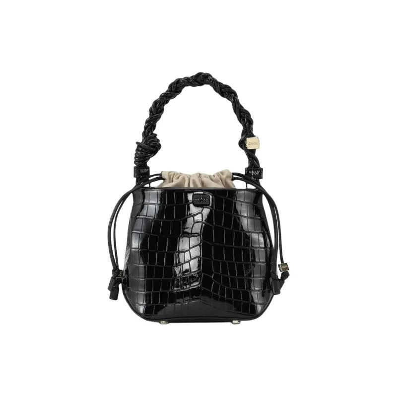 GANNI Bou Crocodille-effect Leather Bucket Bag-0