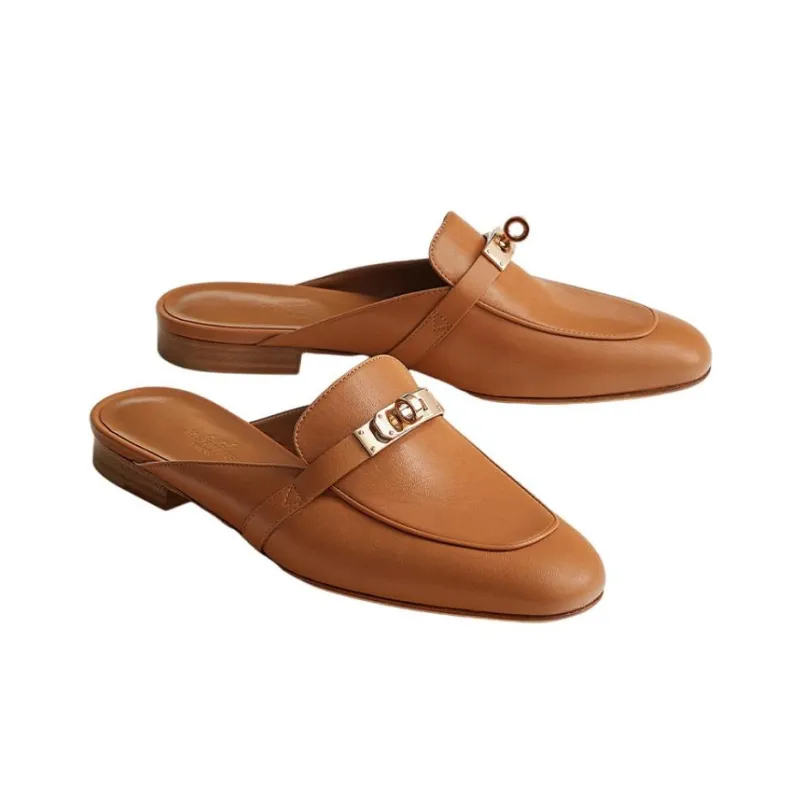 HERMES Casual Single Shoes Women's Brown-3