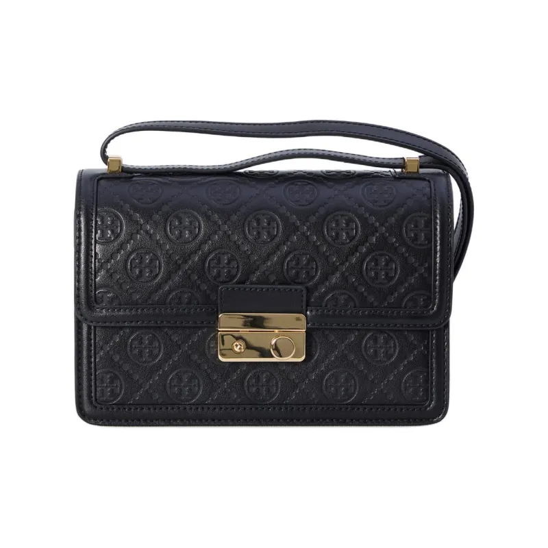 TORY BURCH T Monogram Leather Shoulder Bag Black-0