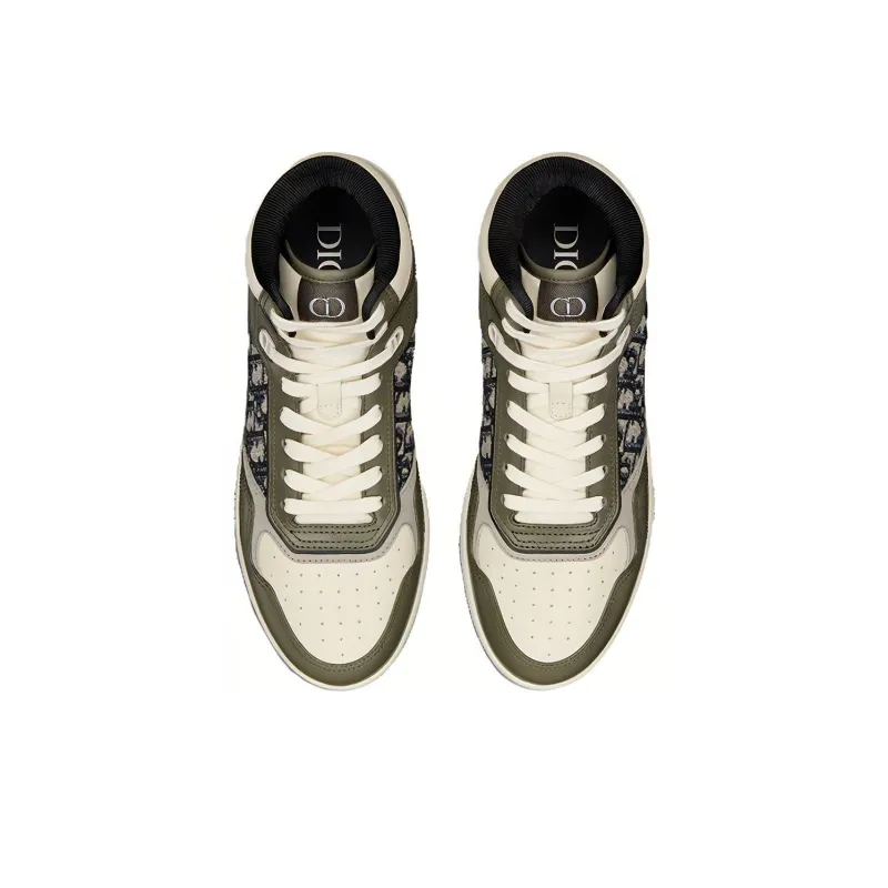 DIOR B27 High Olive And Cream Smooth Calfskin With Beige And Black DIOR Oblique Jacquard-2