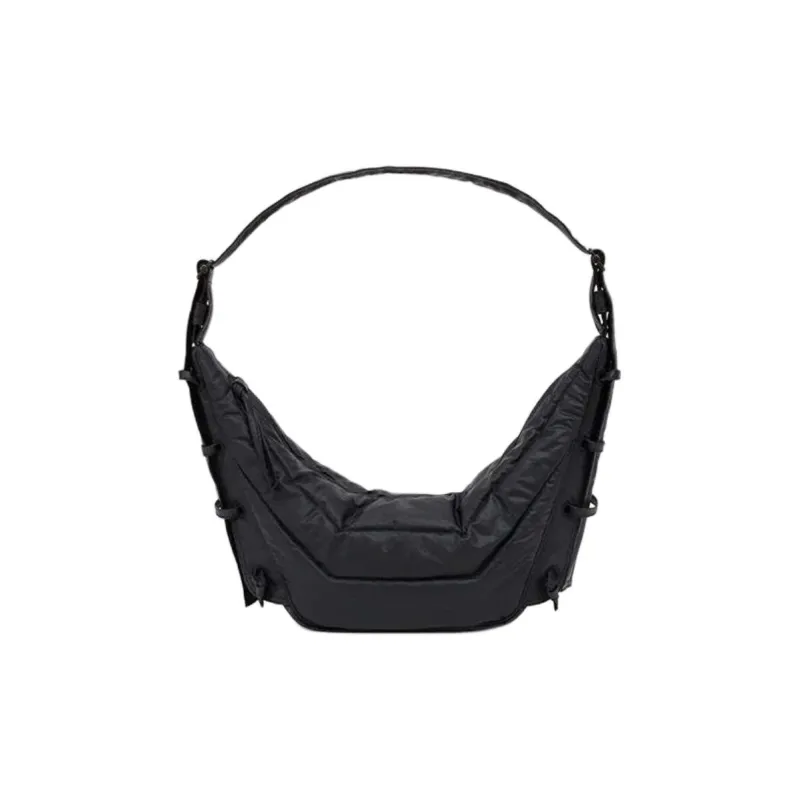 Lemaire Cotton One Shoulder Handbag Small Size Unisex Gray Black-4