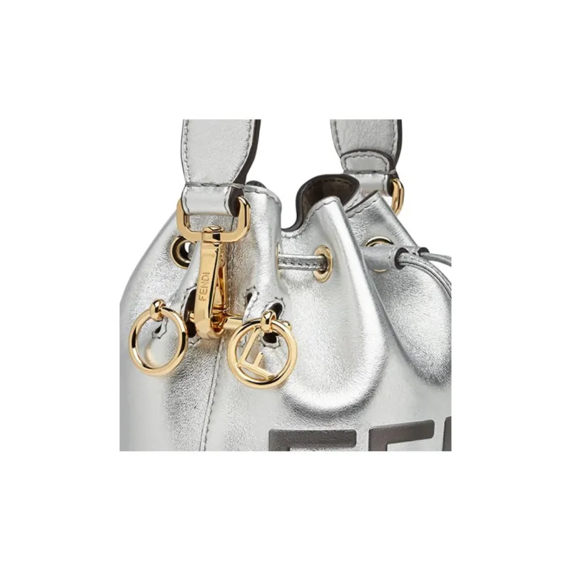 FENDI Mon Tresor Calfskin Bucket Bags Shoulder Bag Crossbody Bag Handbag Mini Women's Silver-4