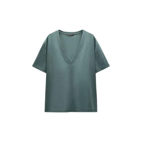 ZARA T-Shirts Women's Gray Green